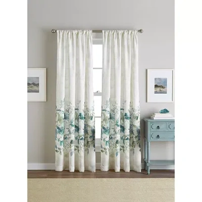 Chf Watercolor Floral Rod Pocket Light-filtering Single Curtain Panel In Blue