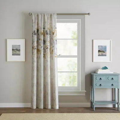 Chf Watercolor Floral Rod Pocket Light-filtering Single Curtain Panel In Yellow