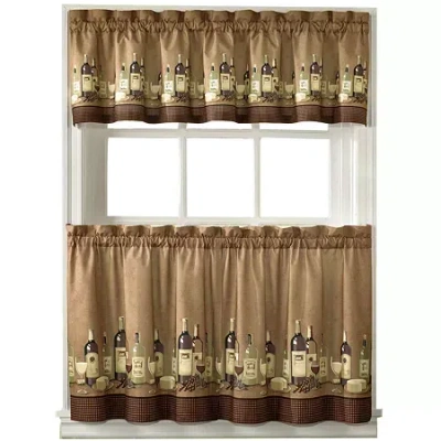 Chf Wines 3-pc. Rod Pocket Kitchen Curtains & Drapes Window Set In Multi