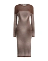 Chiara Bertani Woman Midi Dress Brown Size L Viscose, Acrylic, Merino Wool, Metallic Fiber, Polyeste In Brown