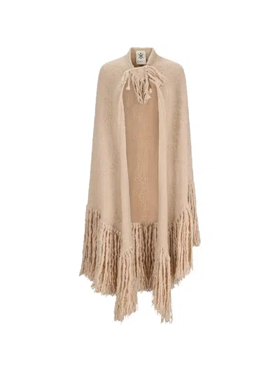 Chiara Biasi Fringed Cape In Neutral