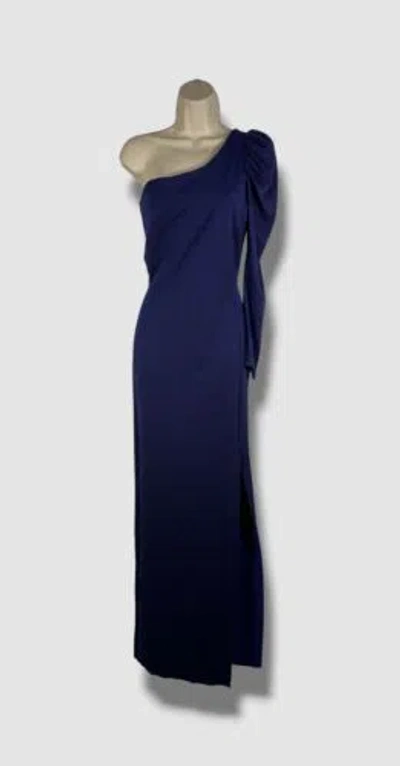 Pre-owned Chiara Boni $1090  Women's Blue One-shoulder Puff-sleeve Gown Dress Size 42