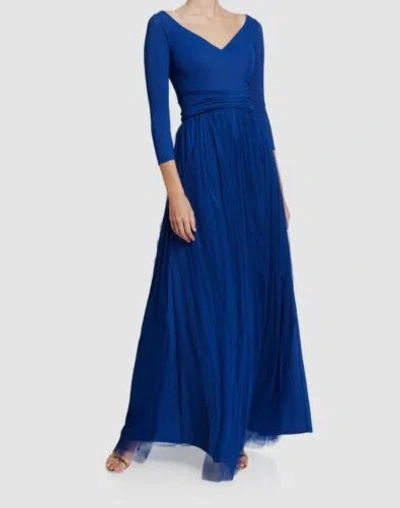 Pre-owned Chiara Boni $1091  Women's Blue 3/4 Sleeve A-line Gown Dress Size 40