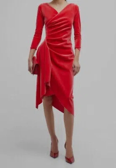 Pre-owned Chiara Boni $795  Women's Red Minna Draped High-low Velvet Midi Dress Size 48