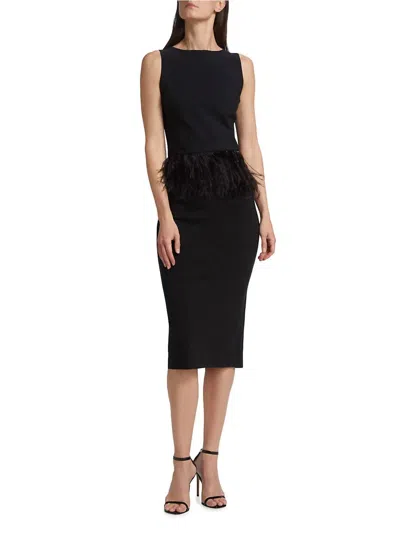 Chiara Boni Aidos Feather Peplum Midi-dress In Nero In Black