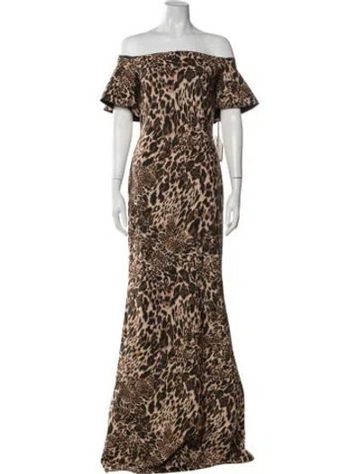 Pre-owned Chiara Boni Animal Print Long Dress W/ Tags In Brown