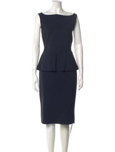 Pre-owned Chiara Boni Bateau Neckline Knee-length Dress In Blue
