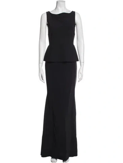 Pre-owned Chiara Boni Bateau Neckline Long Dress In Black