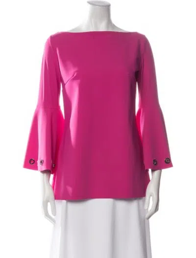 Pre-owned Chiara Boni Bateau Neckline Long Sleeve Top W/ Tags In Pink