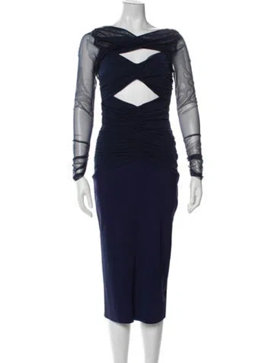 Pre-owned Chiara Boni Bateau Neckline Midi Length Dress In Blue