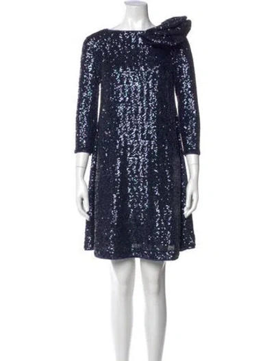 Pre-owned Chiara Boni Bateau Neckline Mini Dress W/ Tags In Blue
