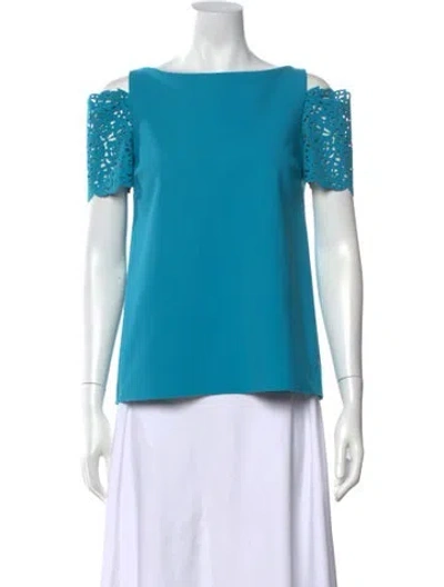 Pre-owned Chiara Boni Bateau Neckline Short Sleeve Tunic In Blue