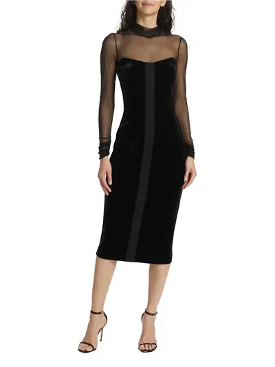 Chiara Boni Calanta Velvet Illusion Midi-dress In Black
