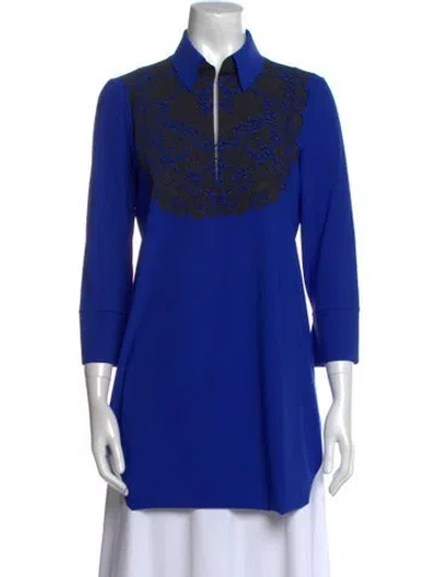 Pre-owned Chiara Boni Colorblock Pattern Three-quarter Sleeve Tunic In Blue
