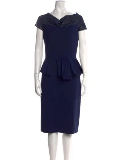 Pre-owned Chiara Boni Cowl Neck Knee-length Dress W/ Tags In Blue