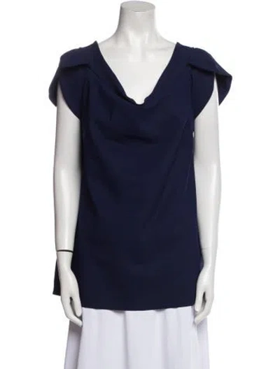 Pre-owned Chiara Boni Cowl Neck Short Sleeve Top In Blue