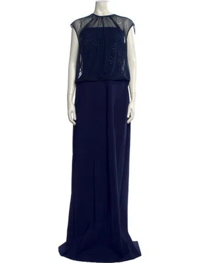 Pre-owned Chiara Boni Crew Neck Long Dress In Blue
