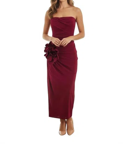 Chiara Boni Deisette Strapless Ruched Tulip Drape With Flower Dress In Garnet In Burgundy