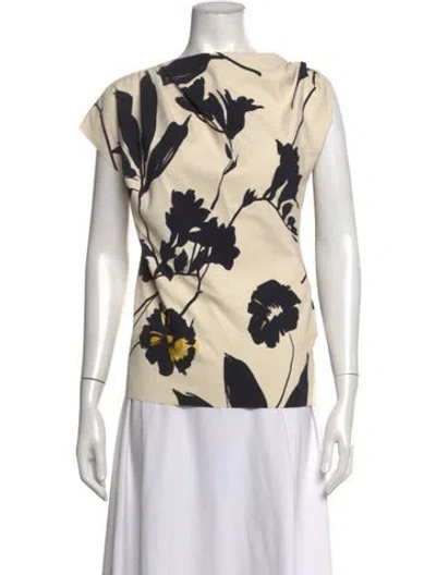 Pre-owned Chiara Boni Floral Print Asymmetrical Top In Neutrals