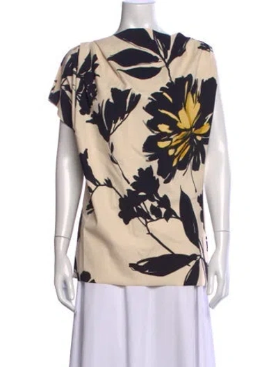 Pre-owned Chiara Boni Floral Print Asymmetrical Top W/ Tags In Neutrals