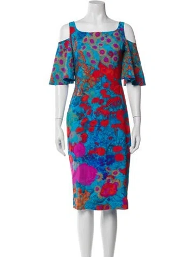 Pre-owned Chiara Boni Floral Print Knee-length Dress In Blue
