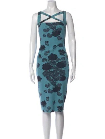 Pre-owned Chiara Boni Floral Print Knee-length Dress In Blue