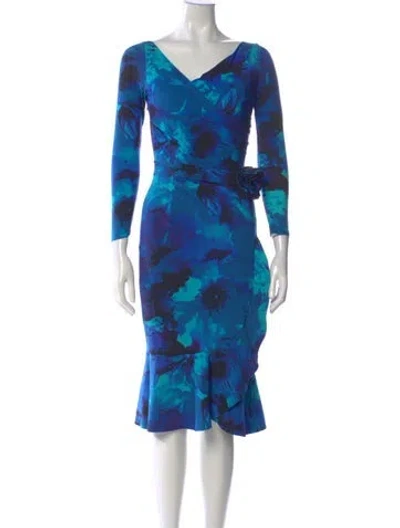 Pre-owned Chiara Boni Floral Print Knee-length Dress In Blue