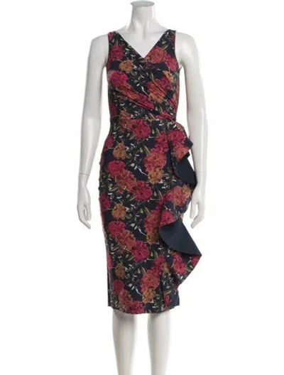 Pre-owned Chiara Boni Floral Print Knee-length Dress In Blue