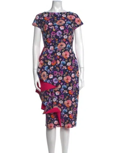 Pre-owned Chiara Boni Floral Print Knee-length Dress In Blue
