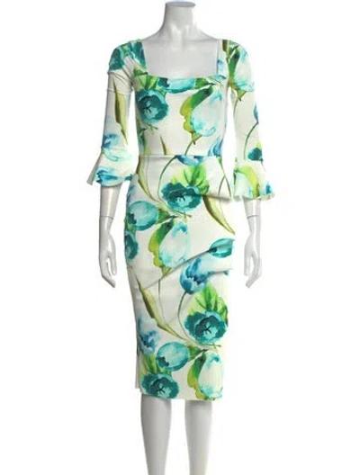 Pre-owned Chiara Boni Floral Print Knee-length Dress In Green