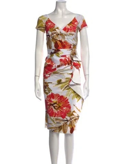 Pre-owned Chiara Boni Floral Print Knee-length Dress In Neutrals/red