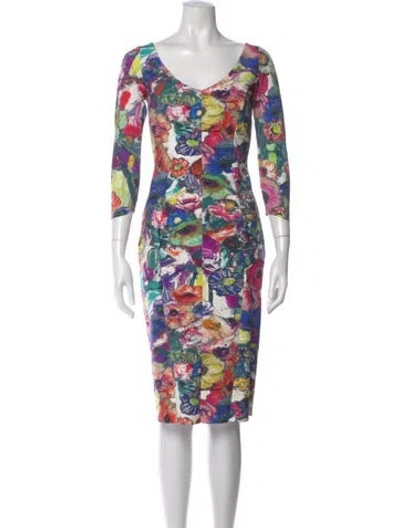 Pre-owned Chiara Boni Floral Print Knee-length Dress In Purple