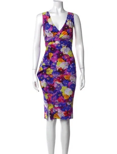 Pre-owned Chiara Boni Floral Print Knee-length Dress In Purple