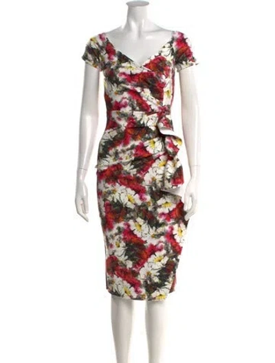 Pre-owned Chiara Boni Floral Print Knee-length Dress In Red/yellow