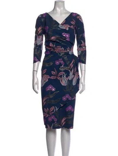Pre-owned Chiara Boni Floral Print Knee-length Dress W/ Tags In Blue