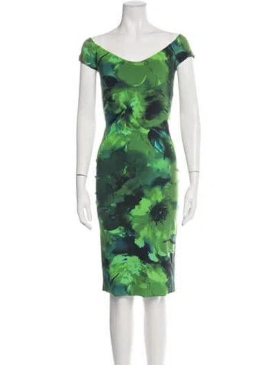 Pre-owned Chiara Boni Floral Print Knee-length Dress W/ Tags In Green
