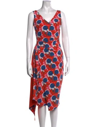 Pre-owned Chiara Boni Floral Print Knee-length Dress W/ Tags In Red