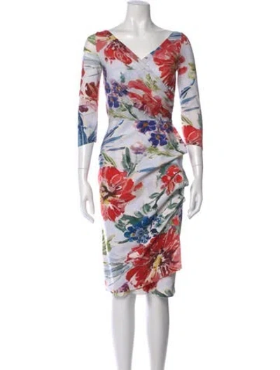 Pre-owned Chiara Boni Floral Print Knee-length Dress In White
