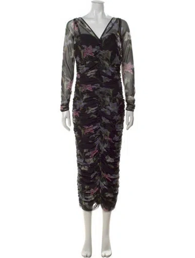 Pre-owned Chiara Boni Floral Print Long Dress In Black