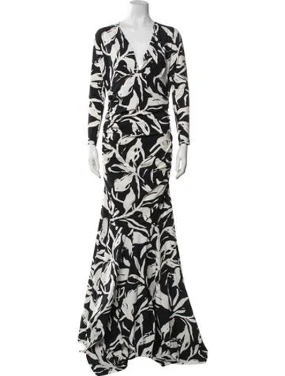 Pre-owned Chiara Boni Floral Print Long Dress In Black