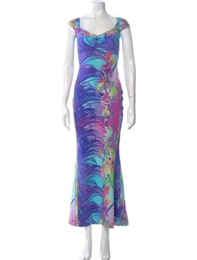 Pre-owned Chiara Boni Floral Print Long Dress In Blue