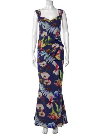 Pre-owned Chiara Boni Floral Print Long Dress In Blue