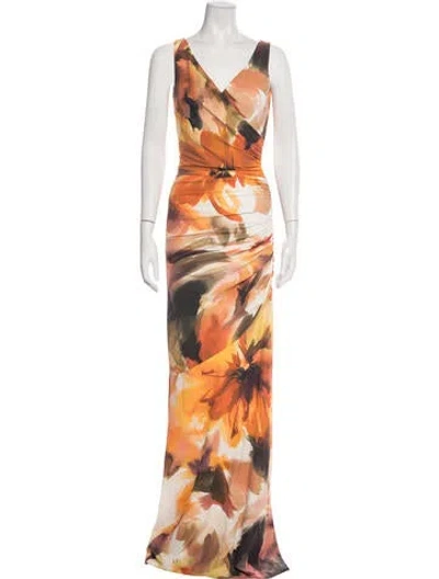Pre-owned Chiara Boni Floral Print Long Dress In Orange
