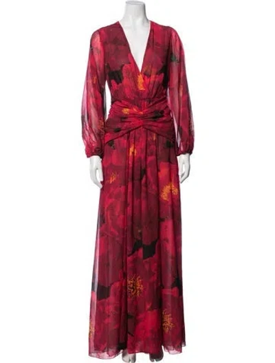 Pre-owned Chiara Boni Floral Print Long Dress In Red