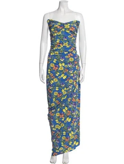 Pre-owned Chiara Boni Floral Print Long Dress W/ Tags In Blue