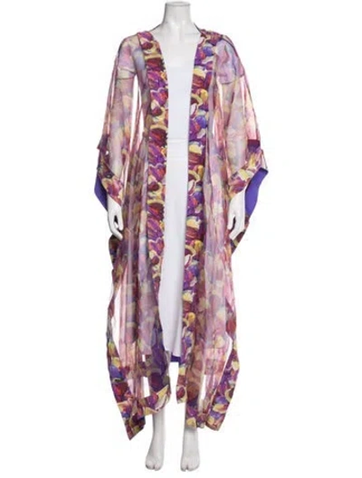 Pre-owned Chiara Boni Floral Print Mesh Accents Robe In Multicolor