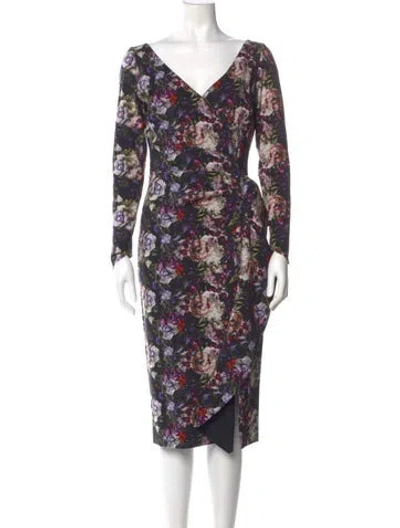 Pre-owned Chiara Boni Floral Print Midi Length Dress In Black