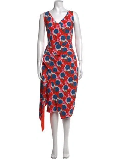 Pre-owned Chiara Boni Floral Print Midi Length Dress In Red