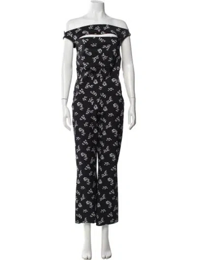 Pre-owned Chiara Boni Floral Print Off-the-shoulder Jumpsuit In Black