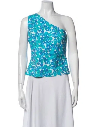 Pre-owned Chiara Boni Floral Print One-shoulder Top In Blue